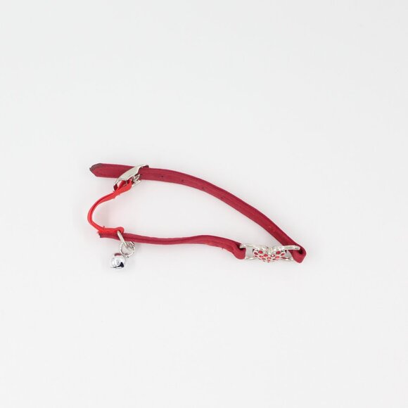 Red Suede and Rhinestone Adjustable Dog Collar with a Bell - Picture 2 of 2